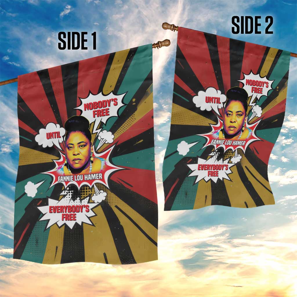 Fannie Lou Hamer Garden Flag with Pop Art Comic Style Design Bold Quote and Civil Rights Tribute - African Pride