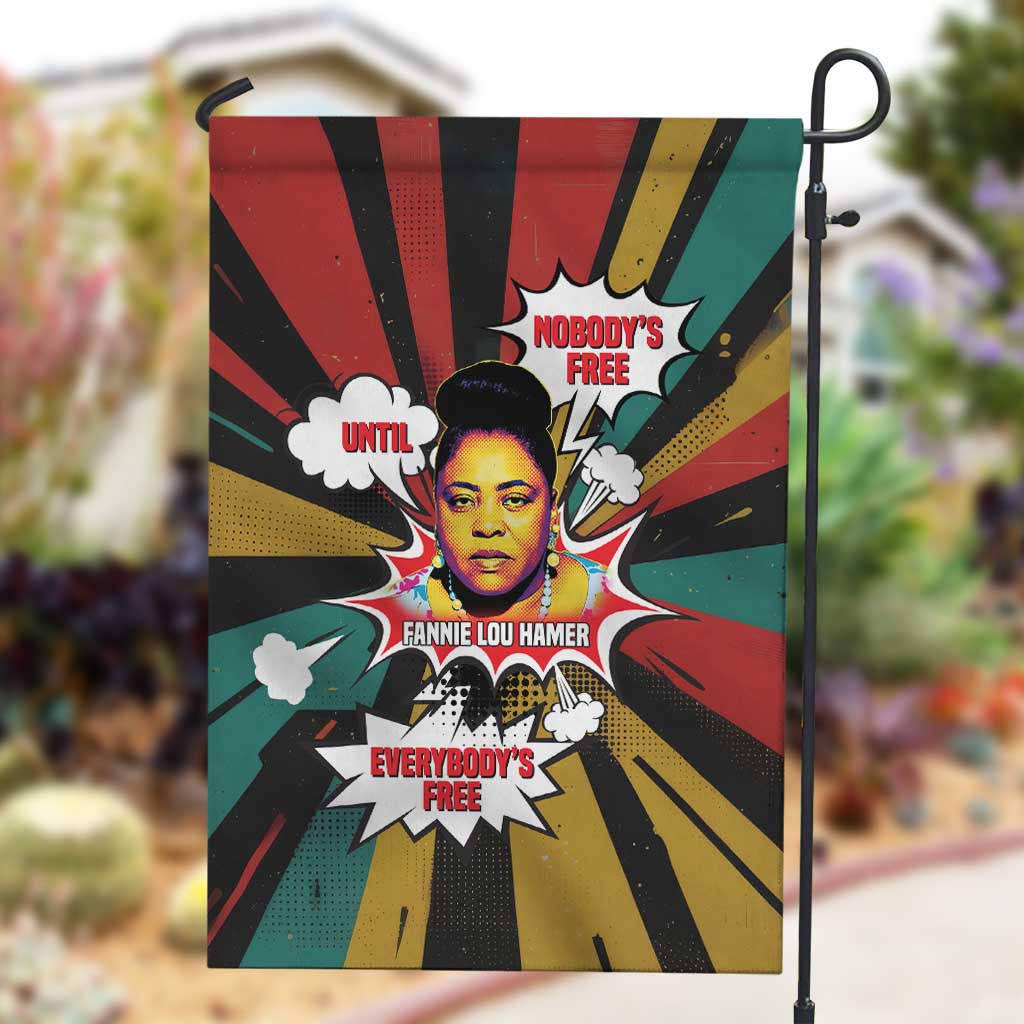 Fannie Lou Hamer Garden Flag with Pop Art Comic Style Design Bold Quote and Civil Rights Tribute - African Pride