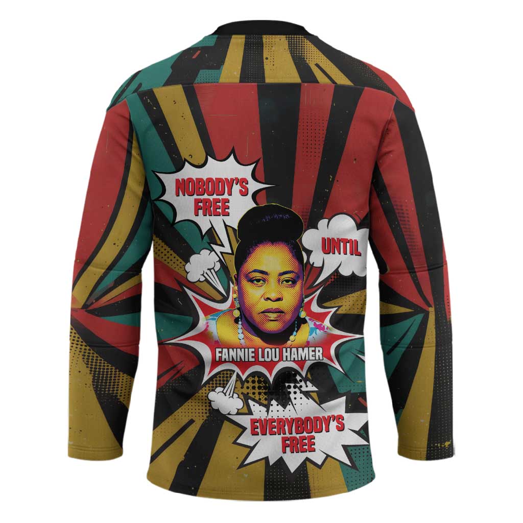 Fannie Lou Hamer Hockey Jersey with Pop Art Comic Style Design Bold Quote and Civil Rights Tribute - African Pride