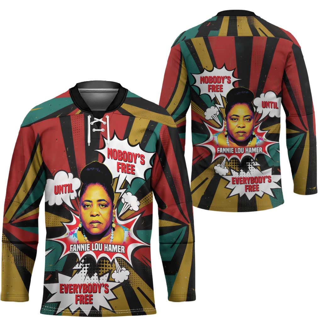 Fannie Lou Hamer Hockey Jersey with Pop Art Comic Style Design Bold Quote and Civil Rights Tribute - African Pride