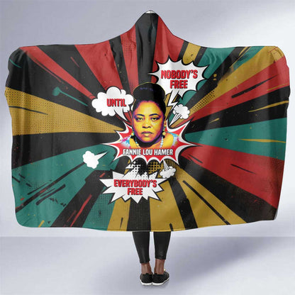 Fannie Lou Hamer Hooded Blanket with Pop Art Comic Style Design Bold Quote and Civil Rights Tribute - African Pride