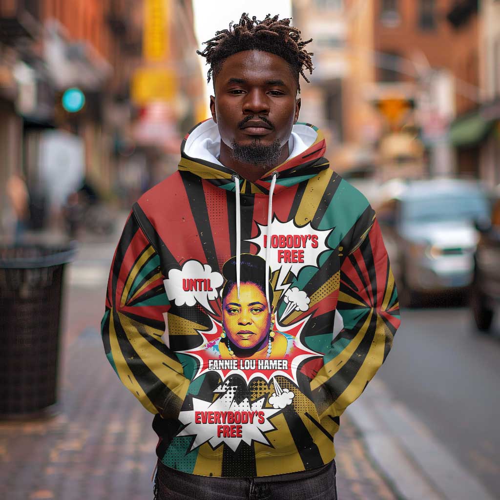 Fannie Lou Hamer Hoodie with Pop Art Comic Style Design Bold Quote and Civil Rights Tribute - African Pride