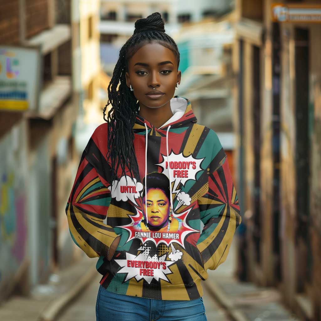 Fannie Lou Hamer Hoodie with Pop Art Comic Style Design Bold Quote and Civil Rights Tribute - African Pride