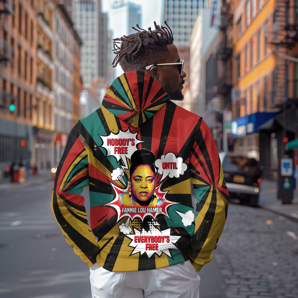 Fannie Lou Hamer Hoodie with Pop Art Comic Style Design Bold Quote and Civil Rights Tribute - African Pride