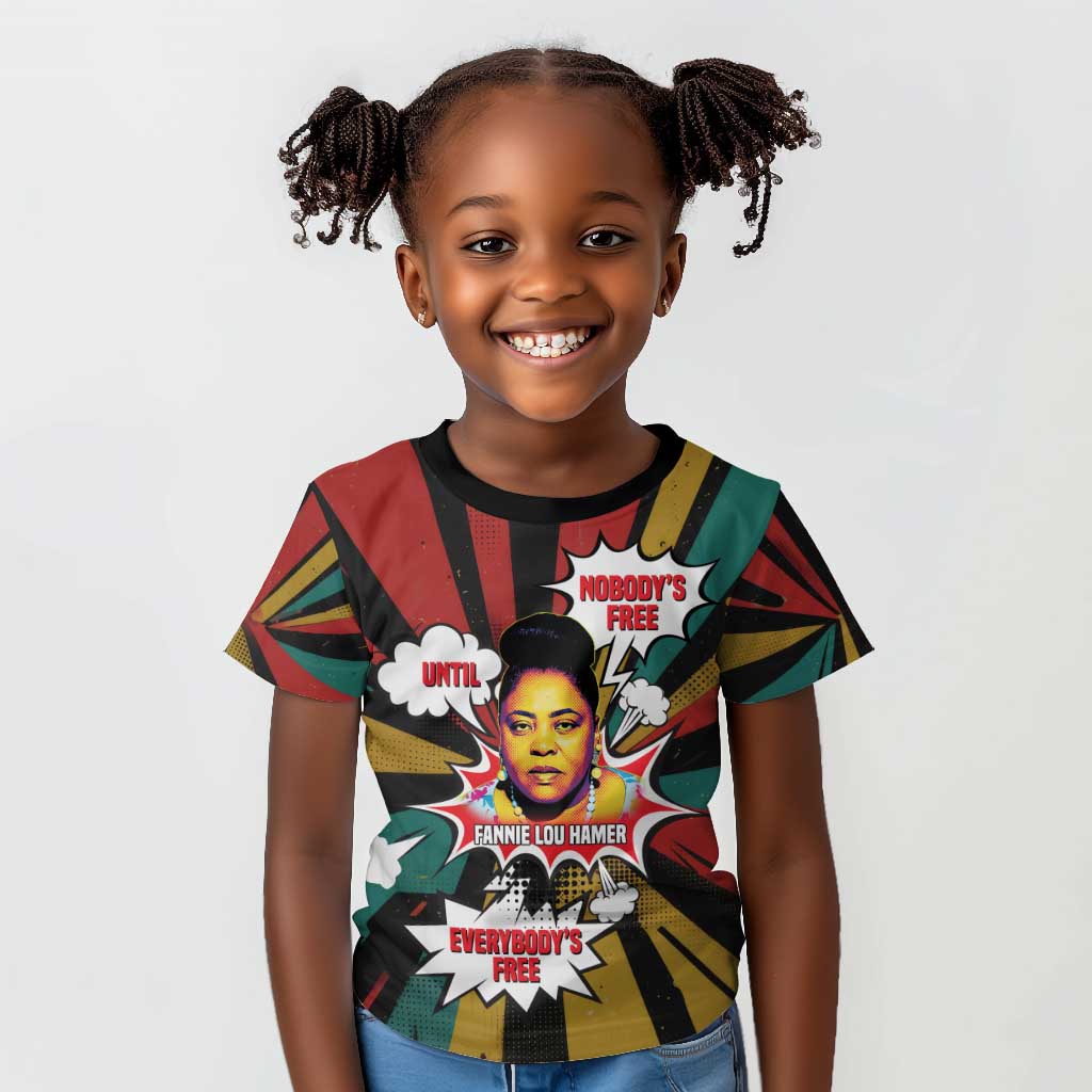 Fannie Lou Hamer Kid T shirt with Pop Art Comic Style Design Bold Quote and Civil Rights Tribute - African Pride