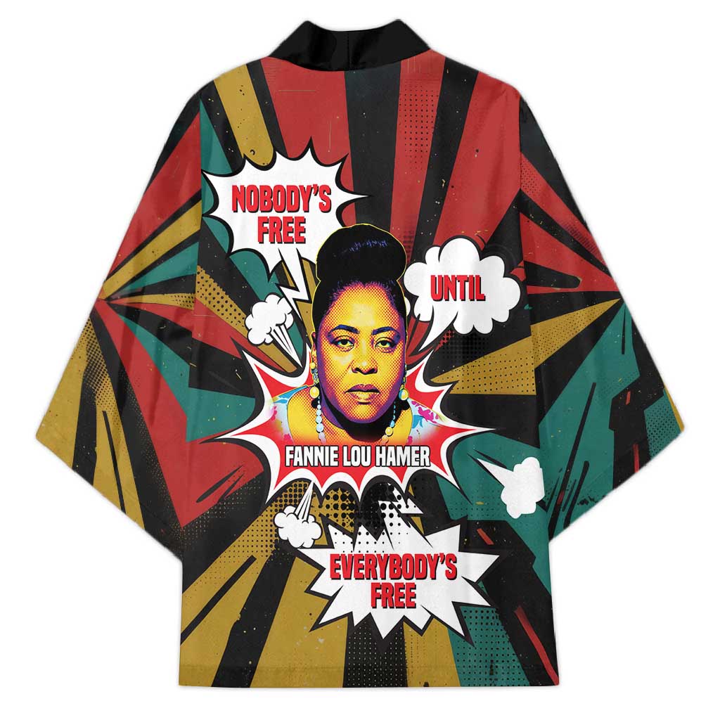 Fannie Lou Hamer Kimono with Pop Art Comic Style Design Bold Quote and Civil Rights Tribute - African Pride