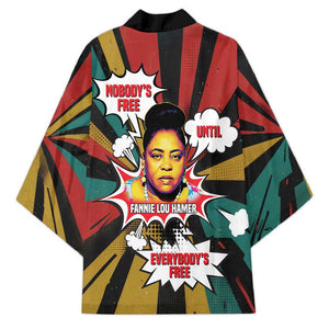 Fannie Lou Hamer Kimono with Pop Art Comic Style Design Bold Quote and Civil Rights Tribute - African Pride
