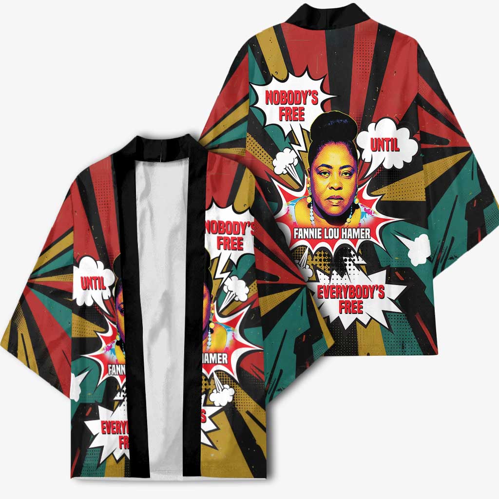 Fannie Lou Hamer Kimono with Pop Art Comic Style Design Bold Quote and Civil Rights Tribute - African Pride