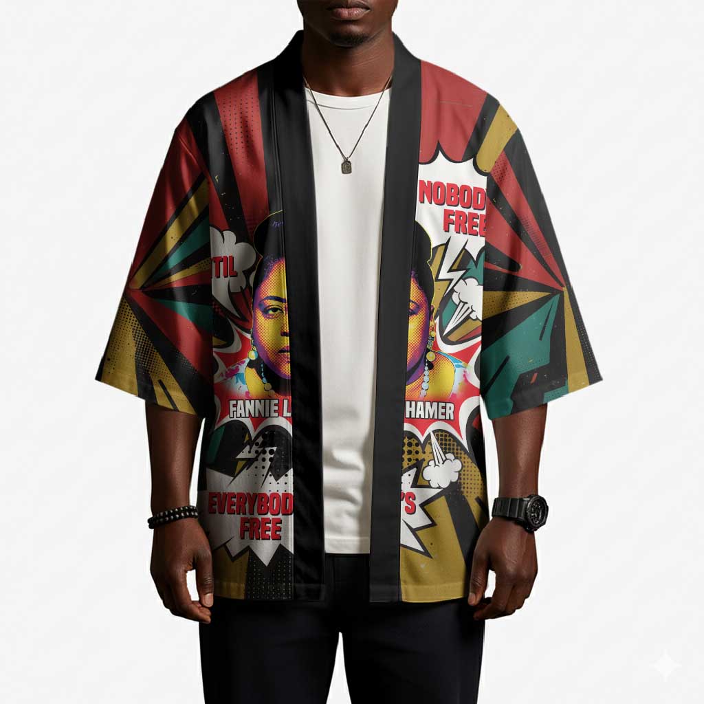 Fannie Lou Hamer Kimono with Pop Art Comic Style Design Bold Quote and Civil Rights Tribute - African Pride