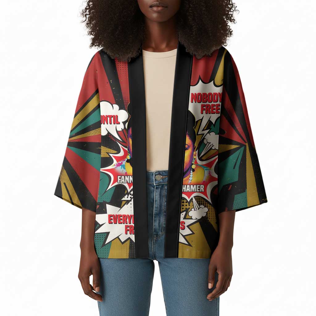 Fannie Lou Hamer Kimono with Pop Art Comic Style Design Bold Quote and Civil Rights Tribute - African Pride