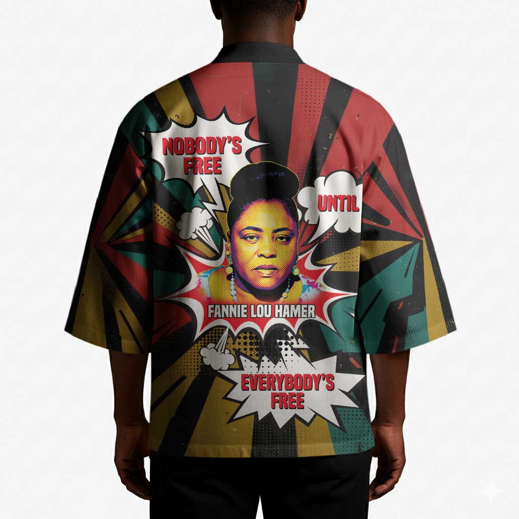 Fannie Lou Hamer Kimono with Pop Art Comic Style Design Bold Quote and Civil Rights Tribute - African Pride