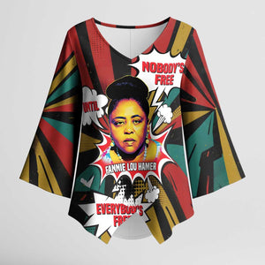 Fannie Lou Hamer Kimono Sleeve Blouse with Pop Art Comic Style Design Bold Quote and Civil Rights Tribute - African Pride