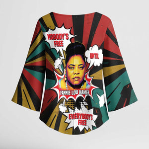 Fannie Lou Hamer Kimono Sleeve Blouse with Pop Art Comic Style Design Bold Quote and Civil Rights Tribute - African Pride