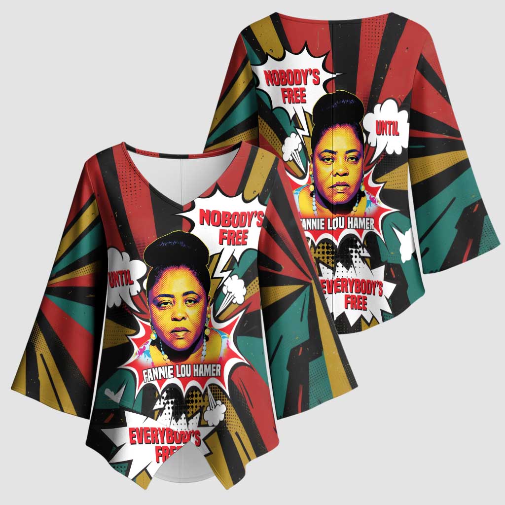 Fannie Lou Hamer Kimono Sleeve Blouse with Pop Art Comic Style Design Bold Quote and Civil Rights Tribute - African Pride