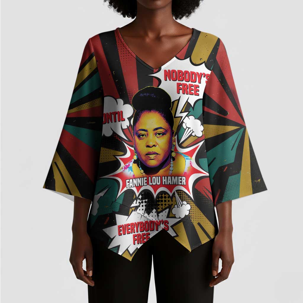 Fannie Lou Hamer Kimono Sleeve Blouse with Pop Art Comic Style Design Bold Quote and Civil Rights Tribute - African Pride