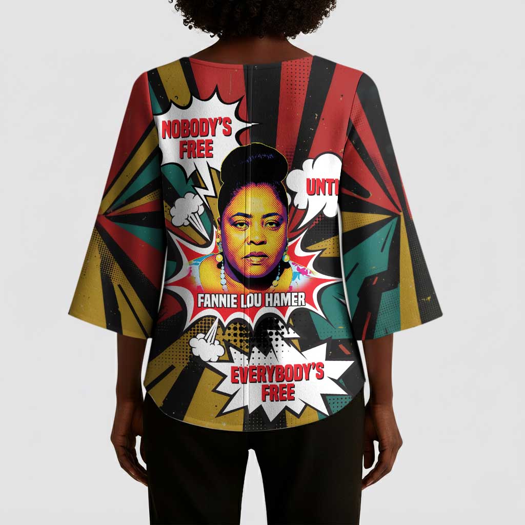 Fannie Lou Hamer Kimono Sleeve Blouse with Pop Art Comic Style Design Bold Quote and Civil Rights Tribute - African Pride