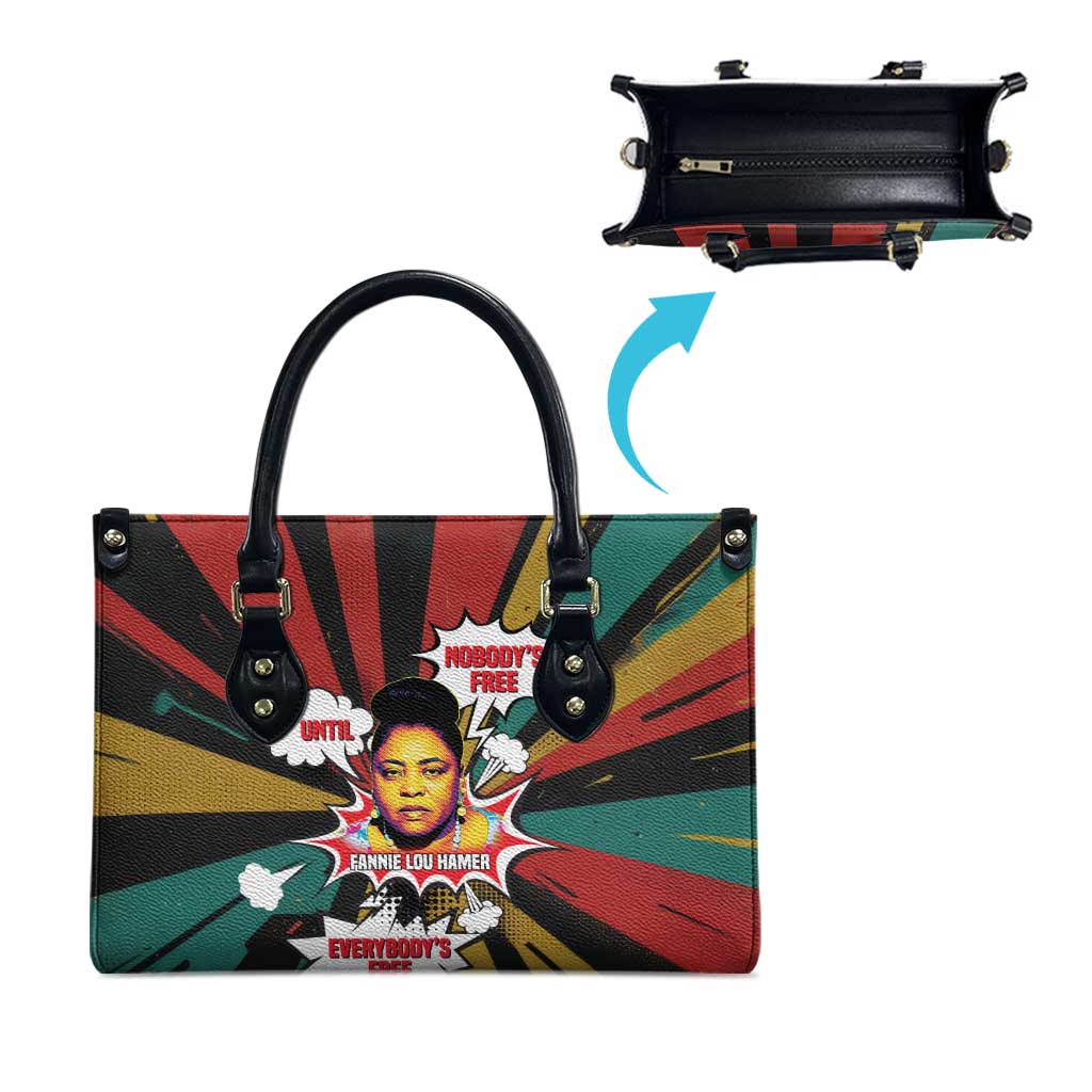 Fannie Lou Hamer Leather Bag with Pop Art Comic Style Design Bold Quote and Civil Rights Tribute - African Pride