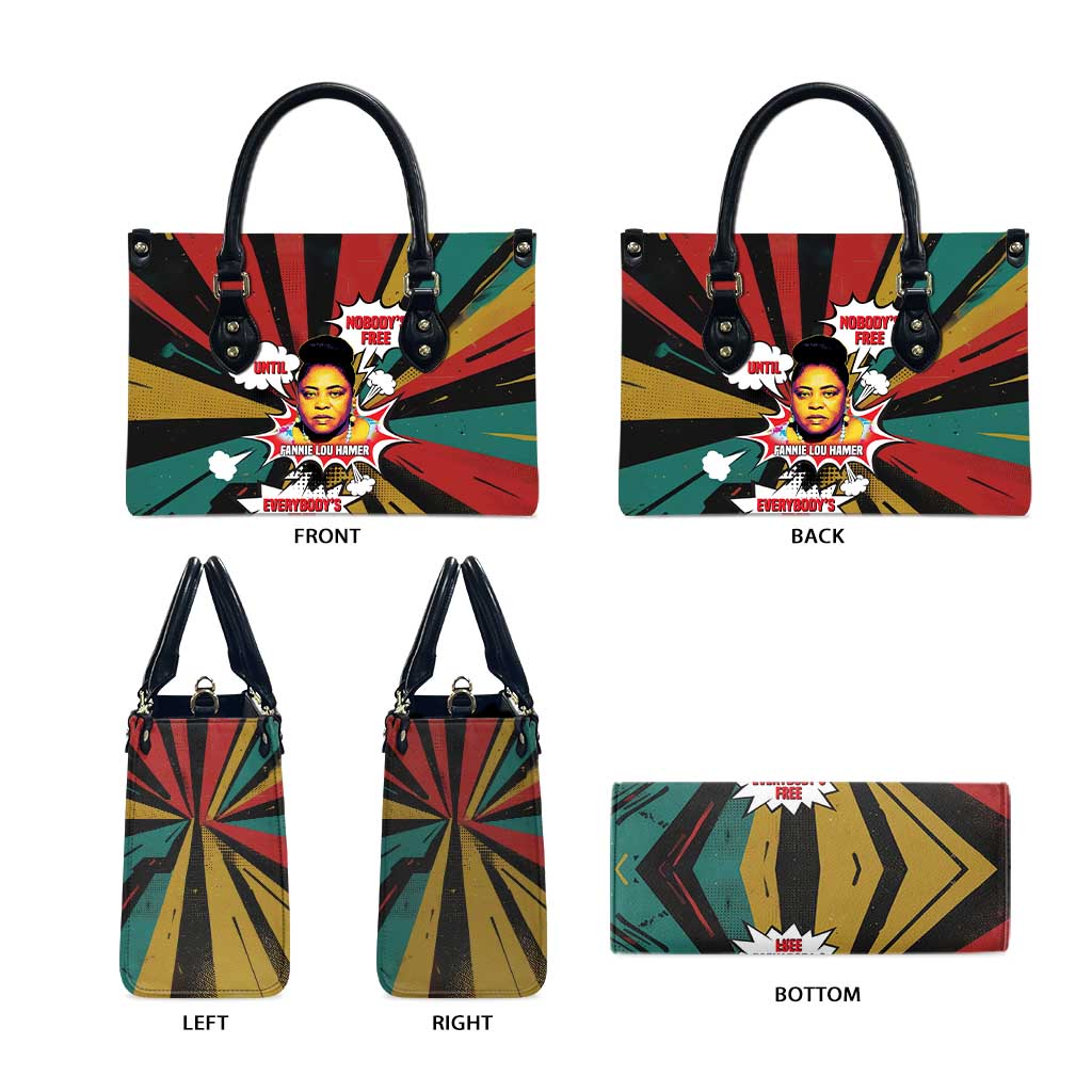 Fannie Lou Hamer Leather Bag with Pop Art Comic Style Design Bold Quote and Civil Rights Tribute - African Pride