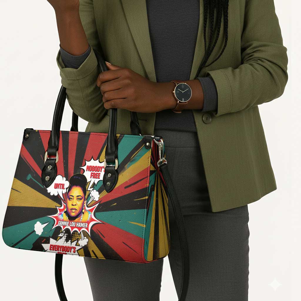 Fannie Lou Hamer Leather Bag with Pop Art Comic Style Design Bold Quote and Civil Rights Tribute - African Pride