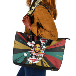 Fannie Lou Hamer Leather Tote Bag with Pop Art Comic Style Design Bold Quote and Civil Rights Tribute - African Pride
