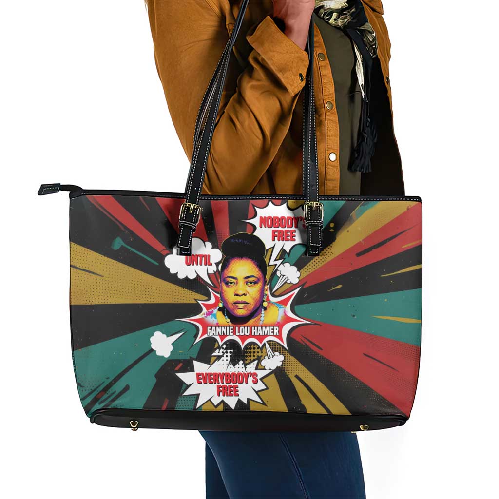 Fannie Lou Hamer Leather Tote Bag with Pop Art Comic Style Design Bold Quote and Civil Rights Tribute - African Pride