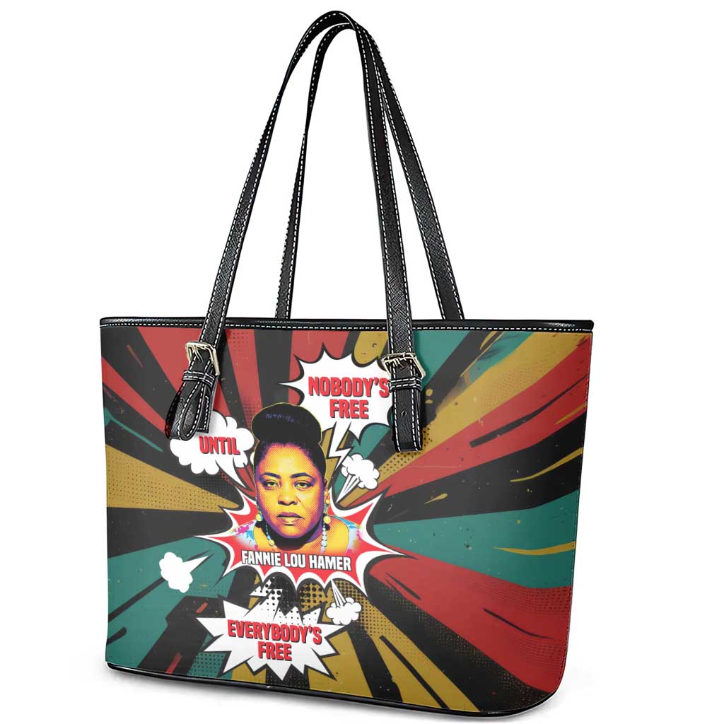 Fannie Lou Hamer Leather Tote Bag with Pop Art Comic Style Design Bold Quote and Civil Rights Tribute - African Pride