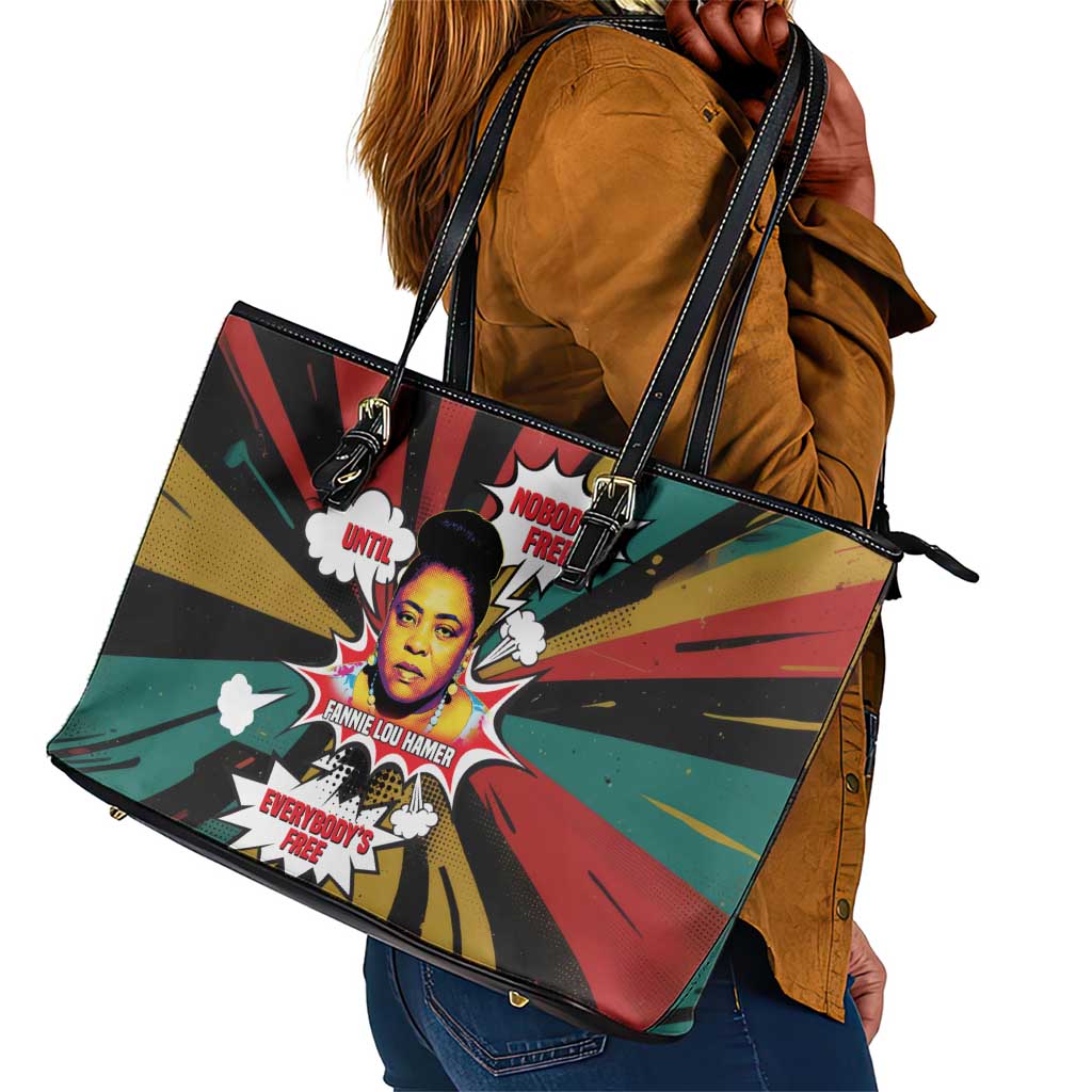 Fannie Lou Hamer Leather Tote Bag with Pop Art Comic Style Design Bold Quote and Civil Rights Tribute - African Pride