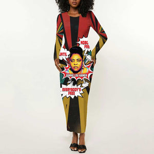Fannie Lou Hamer Long Sleeve Bodycon Dress with Pop Art Comic Style Design Bold Quote and Civil Rights Tribute - African Pride