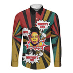 Fannie Lou Hamer Long Sleeve Button Shirt with Pop Art Comic Style Design Bold Quote and Civil Rights Tribute - African Pride