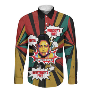 Fannie Lou Hamer Long Sleeve Button Shirt with Pop Art Comic Style Design Bold Quote and Civil Rights Tribute - African Pride
