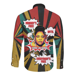 Fannie Lou Hamer Long Sleeve Button Shirt with Pop Art Comic Style Design Bold Quote and Civil Rights Tribute - African Pride