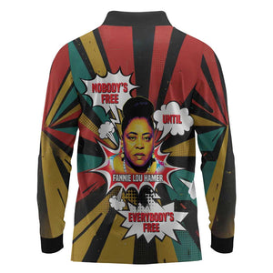 Fannie Lou Hamer Long Sleeve Polo Shirt with Pop Art Comic Style Design Bold Quote and Civil Rights Tribute - African Pride