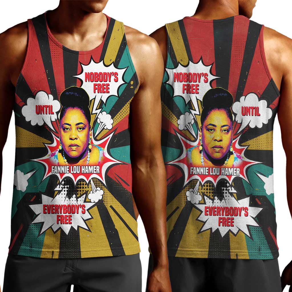 Fannie Lou Hamer Men Tank Top with Pop Art Comic Style Design Bold Quote and Civil Rights Tribute - African Pride
