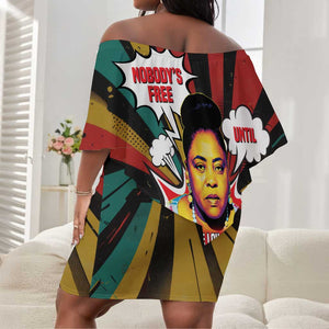 Fannie Lou Hamer Off Shoulder Short Dress with Pop Art Comic Style Design Bold Quote and Civil Rights Tribute - African Pride