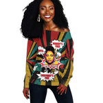 Fannie Lou Hamer Off Shoulder Sweater with Pop Art Comic Style Design Bold Quote and Civil Rights Tribute - African Pride