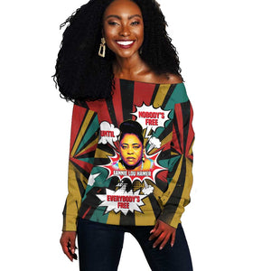 Fannie Lou Hamer Off Shoulder Sweater with Pop Art Comic Style Design Bold Quote and Civil Rights Tribute - African Pride