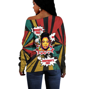 Fannie Lou Hamer Off Shoulder Sweater with Pop Art Comic Style Design Bold Quote and Civil Rights Tribute - African Pride