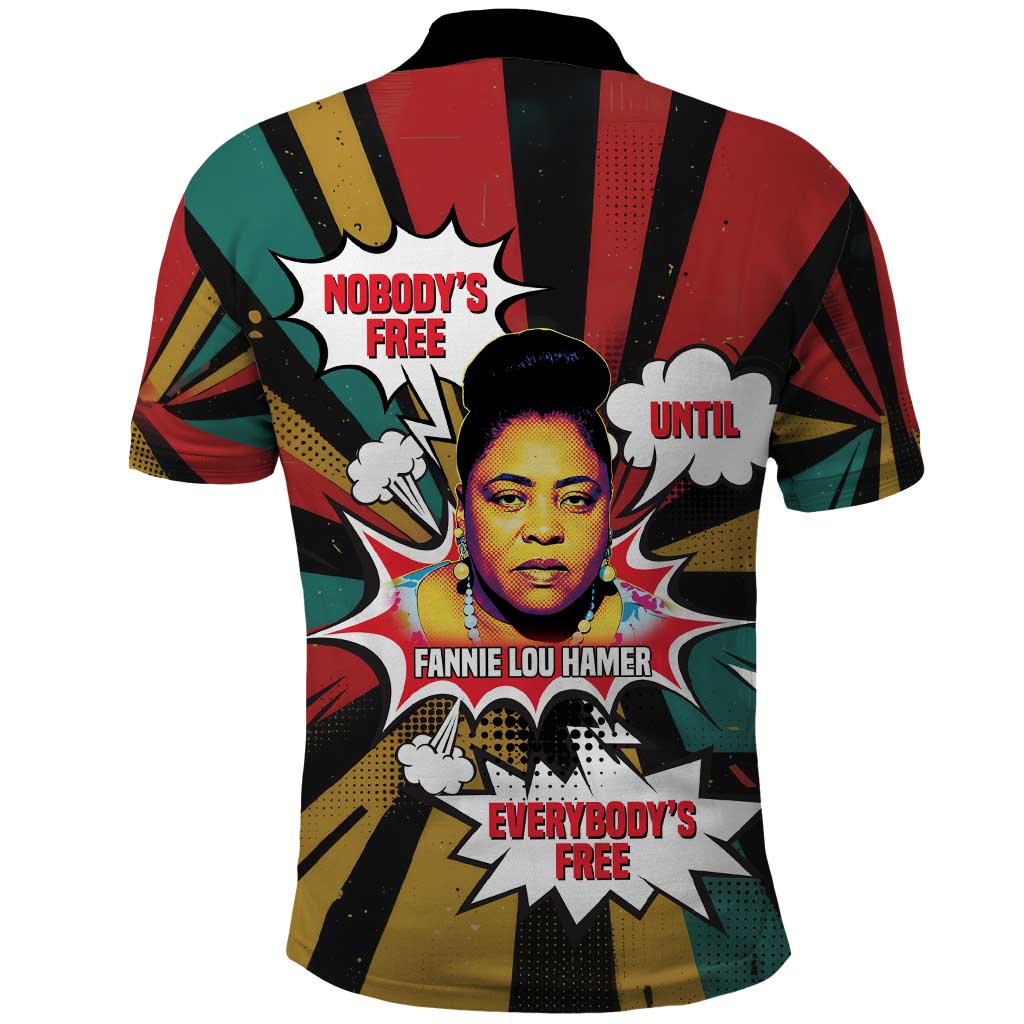 Fannie Lou Hamer Polo Shirt with Pop Art Comic Style Design Bold Quote and Civil Rights Tribute - African Pride