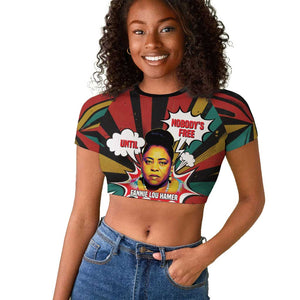Fannie Lou Hamer Raglan Cropped T shirt with Pop Art Comic Style Design Bold Quote and Civil Rights Tribute - African Pride