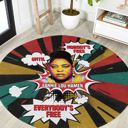 Fannie Lou Hamer Round Carpet with Pop Art Comic Style Design Bold Quote and Civil Rights Tribute - African Pride