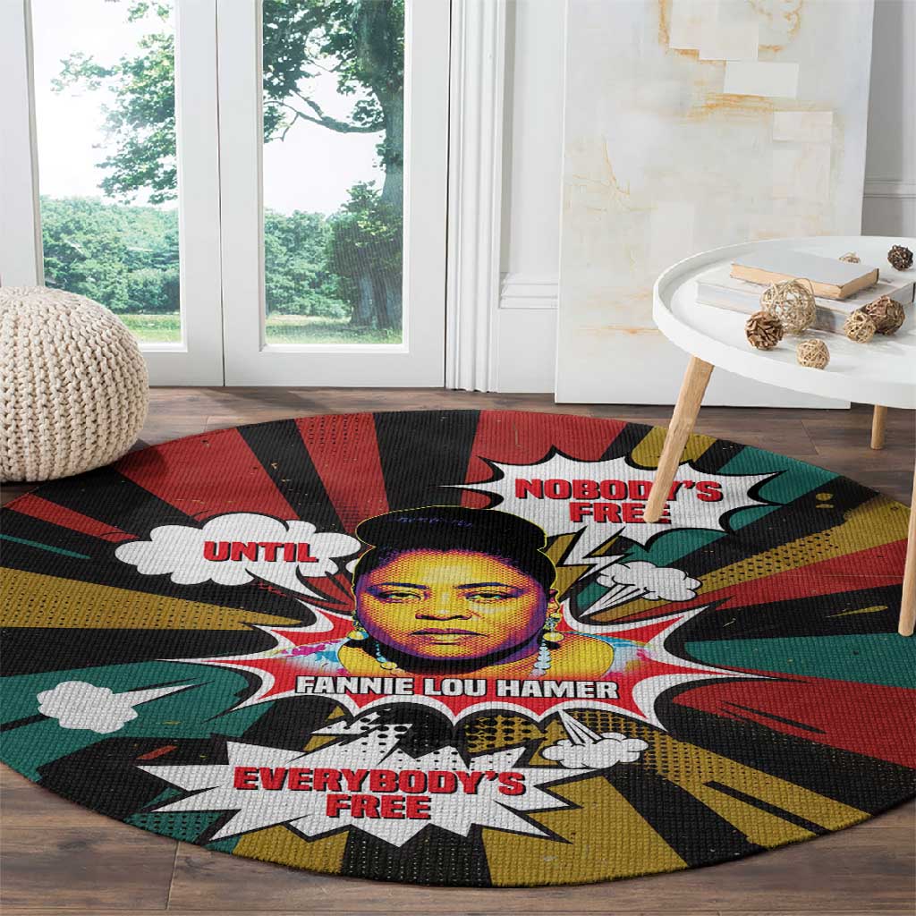 Fannie Lou Hamer Round Carpet with Pop Art Comic Style Design Bold Quote and Civil Rights Tribute - African Pride