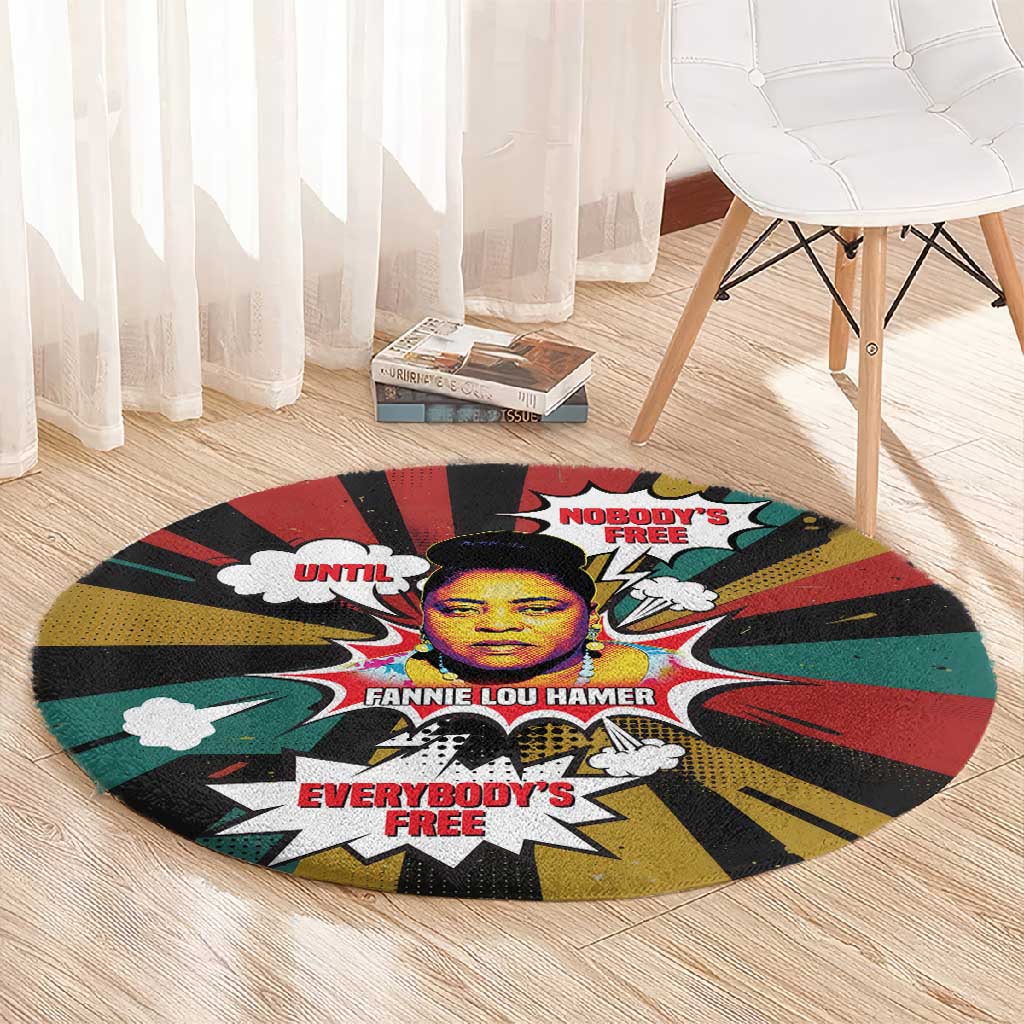 Fannie Lou Hamer Round Carpet with Pop Art Comic Style Design Bold Quote and Civil Rights Tribute - African Pride