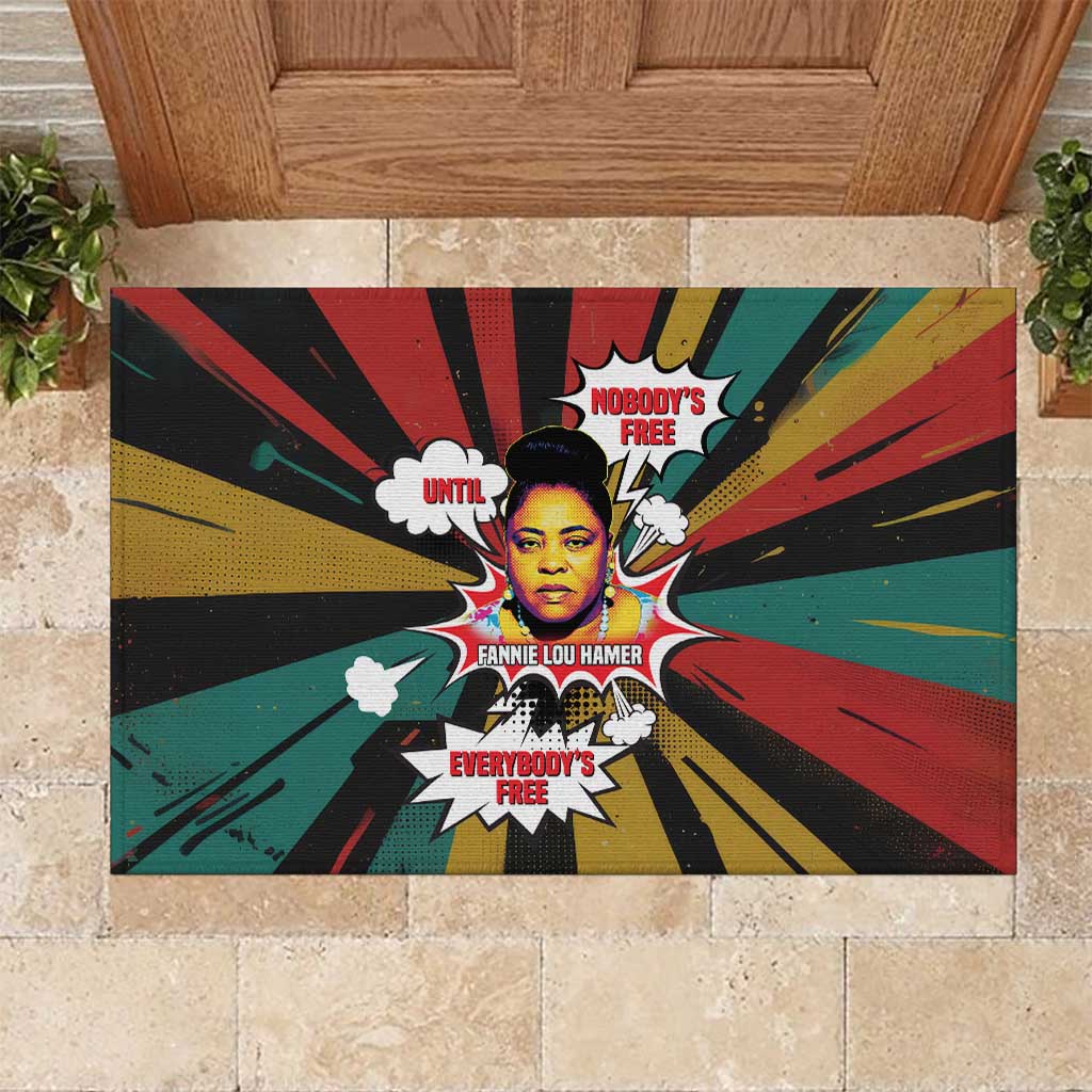 Fannie Lou Hamer Rubber Doormat with Pop Art Comic Style Design Bold Quote and Civil Rights Tribute - African Pride
