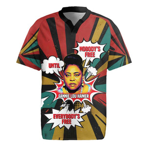 Fannie Lou Hamer Rugby Jersey with Pop Art Comic Style Design Bold Quote and Civil Rights Tribute - African Pride