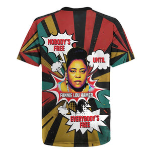 Fannie Lou Hamer Rugby Jersey with Pop Art Comic Style Design Bold Quote and Civil Rights Tribute - African Pride