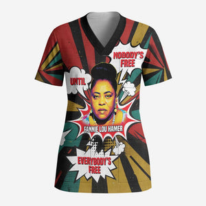 Fannie Lou Hamer Scrub Top with Pop Art Comic Style Design Bold Quote and Civil Rights Tribute - African Pride