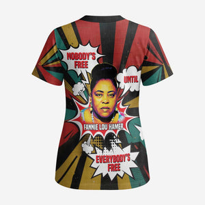 Fannie Lou Hamer Scrub Top with Pop Art Comic Style Design Bold Quote and Civil Rights Tribute - African Pride