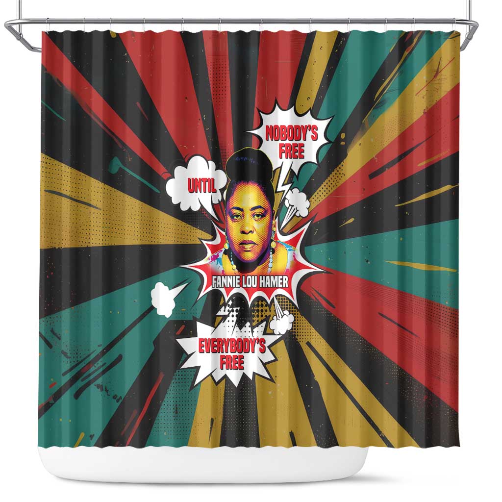 Fannie Lou Hamer Shower Curtain with Pop Art Comic Style Design Bold Quote and Civil Rights Tribute - African Pride