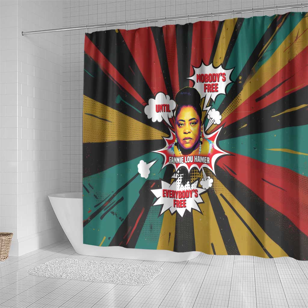 Fannie Lou Hamer Shower Curtain with Pop Art Comic Style Design Bold Quote and Civil Rights Tribute - African Pride