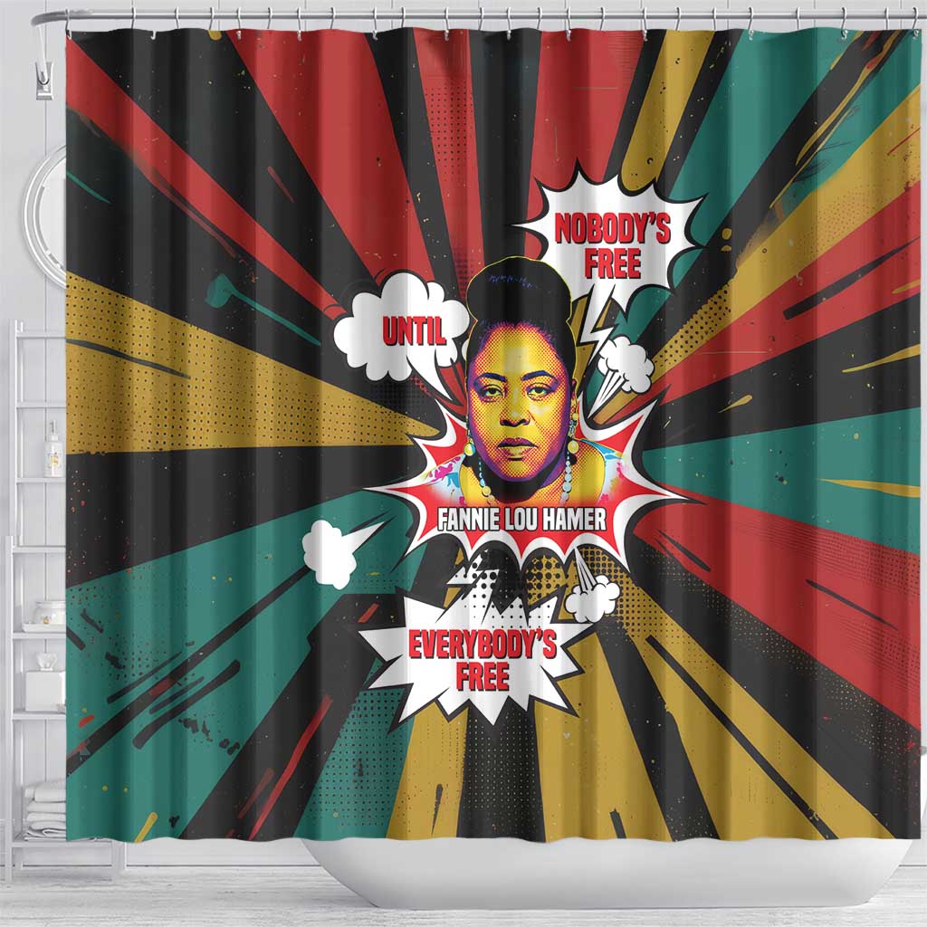 Fannie Lou Hamer Shower Curtain with Pop Art Comic Style Design Bold Quote and Civil Rights Tribute - African Pride